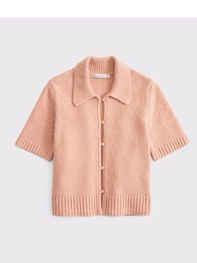 Abercrombie & Fitch Peach Short-Sleeve Collared Cardigan